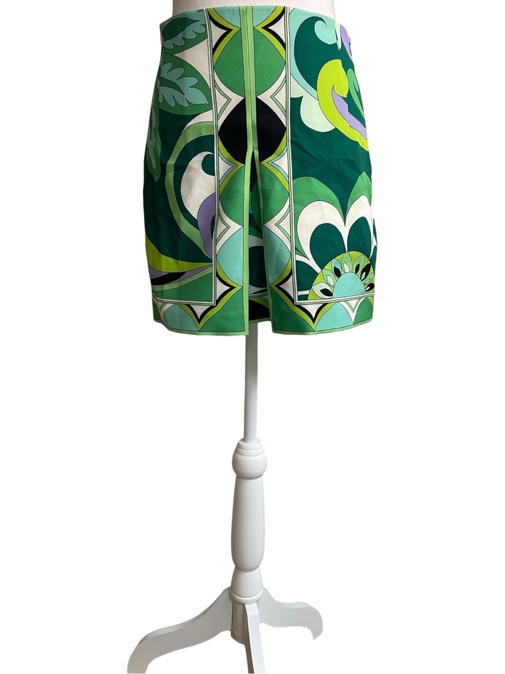 Zara High Waist Printed Mini Skirt Green White